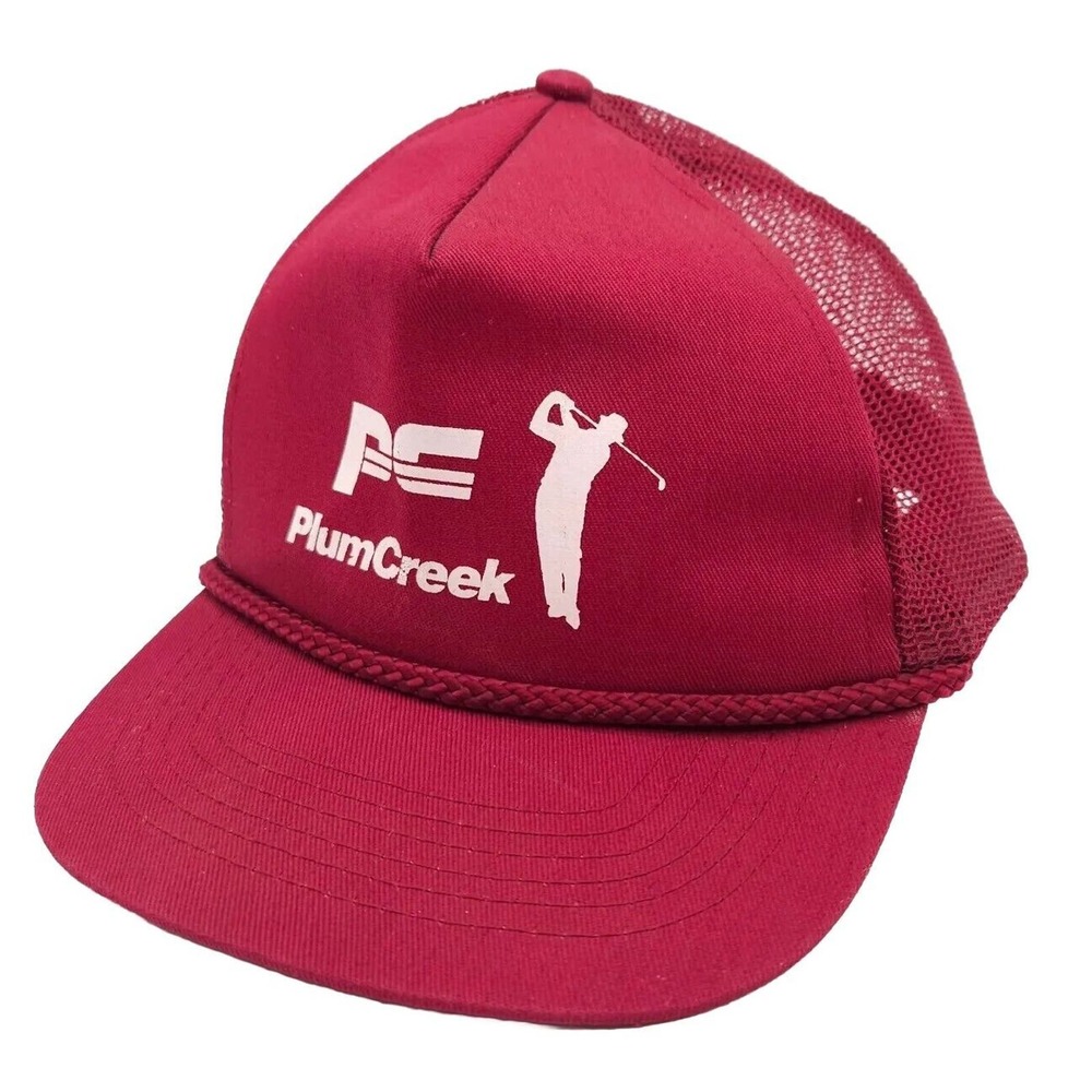 Plum Creek Golf‎ Course Club Snapback Mesh Red Baseball Cap Trucker Rope Hat VTG
